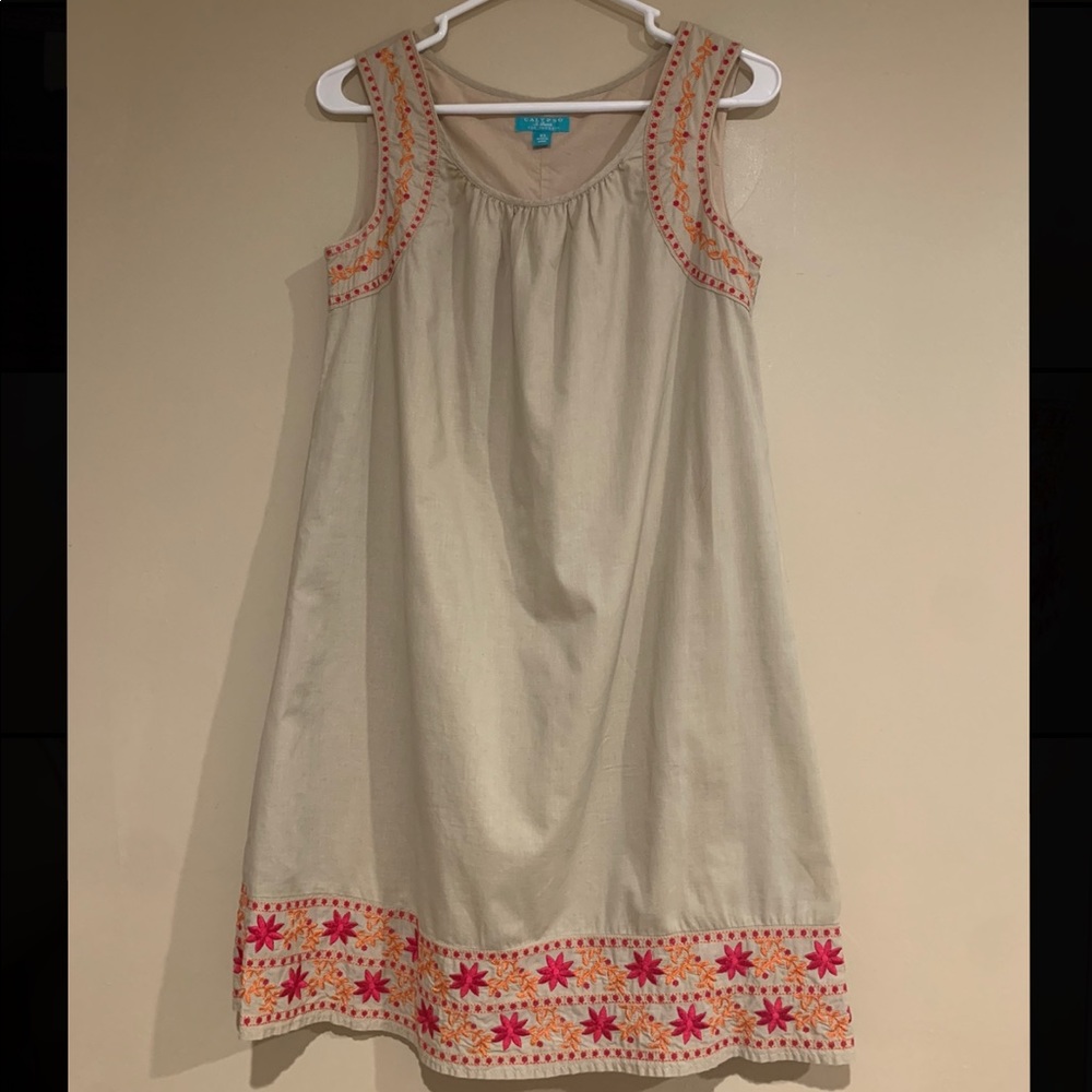 Calypso St. Barth Tan Embroidered Shift Dress